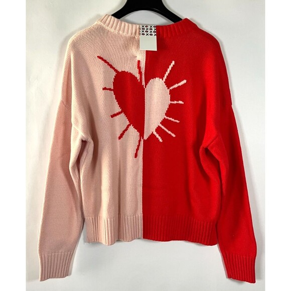 Anthropologie XOKR Kerri Rosenthal Sweater Medium Color Block Heart Ray Pink Red - Picture 1 of 10